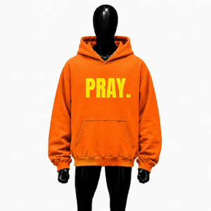 Orange Oversized Pray Graphic <b>Hoodie</b> <b>Yellow</b> Letter Print Streetwear Pullover Sweatshirt Unisex Casual Fashion Hooded Top For <b>Men</b> - Product Image 1