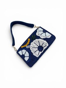 Pochette de soirée de luxe faite à la main avec perles et sequins floraux pour femme, avec poignée en velours - Product Image 2