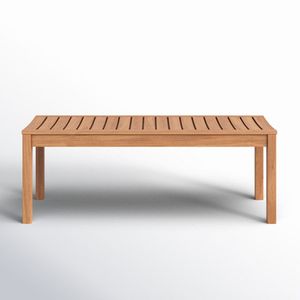 Banc de jardin moderne minimaliste en teck sans dossier, table de patio en bois avec plateau à lattes et structure en bois - Product Image 1