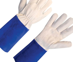 Holy Signs International HSI-1450 Extra Long Leather Welding <b>Gloves</b> Red/Yellow Fleece Lined Molten Metal Splash Test <b>Type</b> B - Product Image 3
