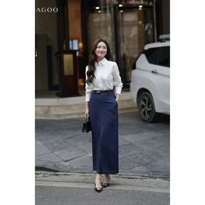 เสื้อเชิ้ตผู้หญิง HAGOO รุ่นวินเทจ ผ้าคอตตอนผสม แต่งจีบที่อก ติดกระดุม แขนยาว ทรงปกติ รุ่น A8099 ขายส่ง - Product Image 1