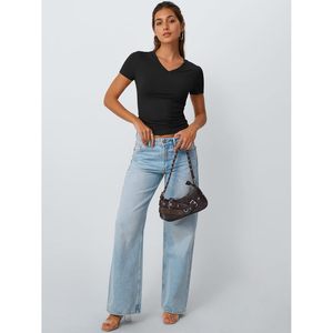 À la mode 2025 été basique col en V Crop T-Shirt pour les femmes Slim Fit mignon Gym mode Y2K Style pour Yoga hauts - Product Image 4
