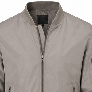<b>Light</b> Gray Bomber <b>Jacket</b> Full Sleeve Zipper Closure Stand Collar Polyester Woven Windproof Autumn Regular Fit Silk Finished - Product Image 6