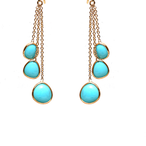 Boucles d'oreilles à pampilles multibrins en turquoise bleu ciel naturel, en or jaune massif 14 carats avec franges cabochon – Pierre de naissance de décembre - Product Image 2