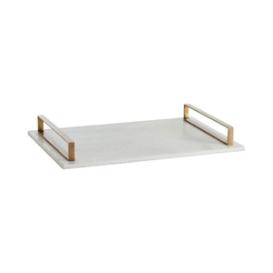 Luxury White Marble Rectangle <b>Decorative</b> Serving Tray Gold Flower Handles Modern Elegant Wedding Eco-Friendly Home <b>Kitchen</b> <b>Decor</b> - Product Image 4