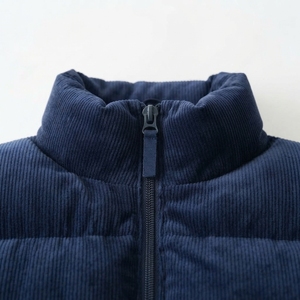 Chaqueta acolchada de pana azul marino para hombre, cuello alto, cierre de cremallera, cortavientos, informal de invierno, gruesa, con relleno de poliéster, corte regular - Product Image 4