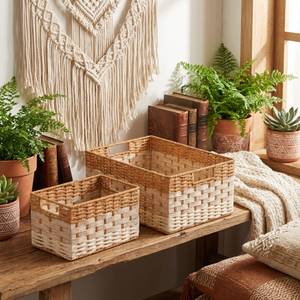 Panier en jacinthe d'eau tressée, solution de rangement durable, produits pour la maison et le jardin, utilisation dans le salon ou dans le placard - Product Image 5