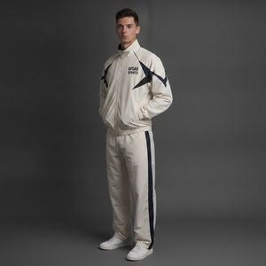 Ensemble de survêtement sportif AFSAR SPORTS pour homme, veste zippée en nylon blanc avec poches latérales, coupe classique, idéal pour le printemps - Product Image 5
