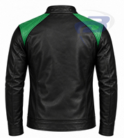 Alpha |   Kapa |   Blouson de moto en cuir pour femme Alpha, noir et vert, avec blocs de couleur, fermeture éclair sur le devant, style racing