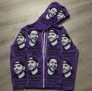 Afernon Industry <b>Men's</b> Hooded <b>Zip</b>-Up Sweatshirt Oversized Fit Embroidered Design French Terry Fabric Winter Streetwear Casual - Product Image 5