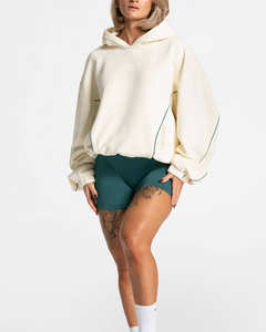 Sudadera con capucha de alta calidad, extragrande, con contraste de colores y ribetes, para mujer, transpirable, de algodón y forro polar, estilo urbano. - Product Image 3