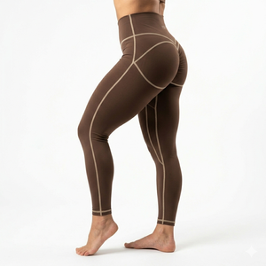 Leggings pour femmes à coutures contrastées, taille haute, pour le sport, le yoga et le fitness, élégants, en Spandex/Nylon, effet ventre plat, avec poches, personnalisables - Product Image 1
