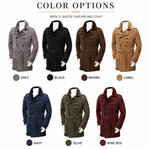 <b>Men's</b> Double Breasted <b>Suede</b> Trench Coat With Faux Fur Collar And Belt Winter Long <b>Jacket</b> Smart Casual Style - Product Image 3