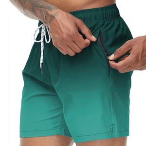 <b>Men's</b> 100% Cotton Gradient Green Swim <b>Trunks</b> Quick-Dry Beach Shorts Mesh Lining Breathable Front Casual Board Shorts Summer - Product Image 2