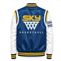 Veste universitaire en satin Sky Basketball pour homme, logo personnalisé, col montant, style streetwear, automne-hiver