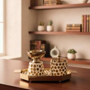 Juego de quemador de incienso de lujo de madera y metal con recipiente de almacenamiento para incienso aromático, set de regalo árabe de Oud para decoración de Oriente Medio - Product Image 1