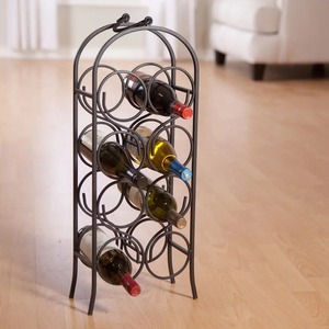 Porte-vin moderne en métal noir industriel pour 8 bouteilles, design en spirale, support à vin vertical autoportant contemporain en fer - Product Image 5