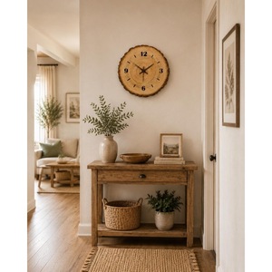 Horloge murale en bois rustique, ronde, analogique, à quartz, silencieuse, décoration de salon - Product Image 3