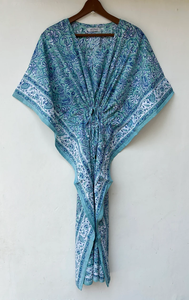 Nuevo Kaftán con Estampado Animal, Cuello en V, Cordón Ajustable, Estilo Flare, de Algodón Suave Indio, con Encaje, Largo, para Playa o Dama de Honor - Product Image 4