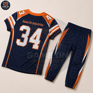 Private Label Navy Blue & Orange Custom American Football Game Uniform OEM ODM High Quality Jersey With Padded Football Pants - Product Image 5