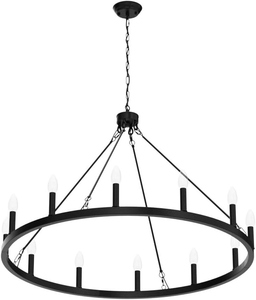 <b>Modern</b> <b>Black</b> Ring Chandelier Industrial Farmhouse Hanging Pendant <b>Light</b> Contemporary Circular <b>Ceiling</b> Lamp - Product Image 4