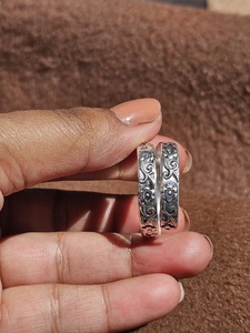 Bague en argent sterling 925 à double bande avec motif floral pour femme, bijoux en argent gravé, style minimaliste bohème chic, cadeau - Product Image 3