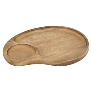 Assiette de service en bois de luxe faite à la main écologique à deux sections porte-boisson plateau de dîner polyvalent plateau personnalisable Unique - Product Image 3