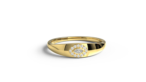 18K Gold Marquise Diamond Signet <b>Ring</b> Oval Halo Round Pave <b>Dome</b> Band Smooth Chunky Statement <b>Ring</b> Fine Jewelry for Women - Product Image 1