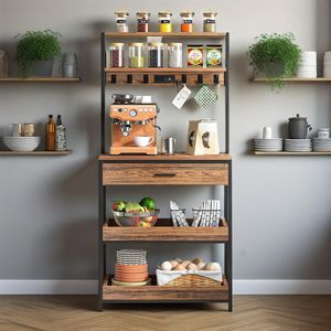 Soporte para Horno de Microondas de 5 Niveles con Tomas de Corriente, Estante de Cocina con Cajón y Estantes Deslizantes, Solución de Almacenamiento para Cocina - Product Image 2