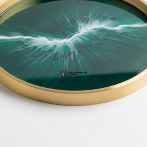 Luxury Emerald Green Resin Serving <b>Tray</b> with Gold Rim | Handmade <b>Round</b> Epoxy <b>Tray</b> | Modern Decorative Coffee <b>Table</b> <b>Tray</b> - Product Image 4