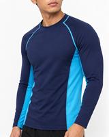 Rashguard intégral pour homme, bleu marine avec empiècements turquoise, respirant, écologique, anti-UV, séchage rapide, anti-transpiration, 100 % polyester 180g