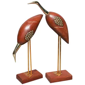 Hand gefertigte antike dekorative Saras Schwanenkran-Liebes vögel aus Messing und Holz