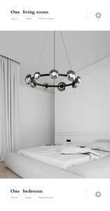 โคมไฟระย้าสไตล์อิตาเลียนนอร์ดิกมินิมอลโมเดิร์นสีดำสำหรับสำนักงานร้านอาหารห้องนั่งเล่น - Product Image 2