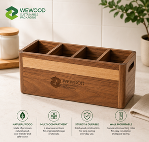 Boîte de rangement pour ustensiles de cuisine en bois d'acacia sur mesure OEM, organisateur de couverts en bois multi-compartiments pour restaurant et maison - Product Image 1