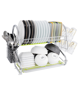 Égouttoir à vaisselle LIFE SMILE pour cuisine, acier inoxydable de haute qualité, 2 niveaux, avec porte-ustensiles, organisateur de cuisine - Product Image 1