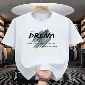 เสื้อยืดผู้ชายผ้าฝ้ายแท้คุณภาพสูง ทรงหลวมสไตล์เรโทร แขนตกไหล่ คอกลม แขนสั้น - Product Image 2