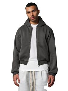 Dark Grey Oversized Cropped Heavy Thick Zip up Hoodies Men Custom Design Logo Drop Shoulder Double <b>Slider</b> Cheap Bulk Thermal - Product Image 3