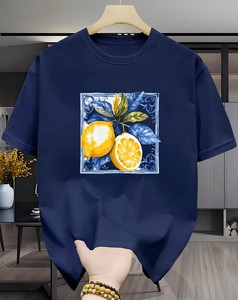 T-shirt pour homme à col rond, manches courtes, écologique, 100% coton, motif palmiers et brise marine, décontracté, essentiel pour les trajets quotidiens - Product Image 1