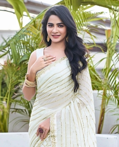 Sari de Chifón con Bordado Decorativo Estilo Bollywood - Product Image 1