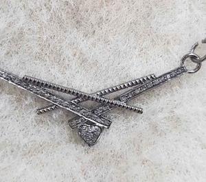 Colgante de Plata de Ley 925 con Flechas de Corazón y Diamantes Naturales Pavé, 50 mm, para Boda, Compromiso, Estilo Vintage para Mujer, Rodio Negro, 3.0 g - Product Image 1