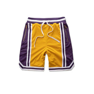 Shorts de basketball pour hommes 100 % polyester, taille large, taille mi-haute, poches zippées, empiècements, coupe-vent, séchage rapide, sublimation - Product Image 1