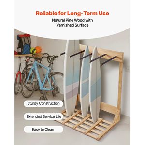 Espositore Verticale a 4 Livelli in Legno per Tavole da Surf, Organizzatore Autoportante per la Conservazione di Collezioni di Tavole da Surf - Product Image 5