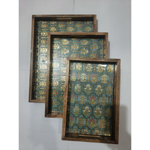 Plateau de service en bois de manguier fait main, feuille de palmier tropicale, art émaillé, plateau décoratif en bois pour le petit-déjeuner et le service |   Décoration d'intérieur moderne - Product Image 6