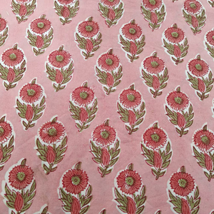 Tissu en coton pur écologique imprimé à la main à motifs floraux indiens rose et vert foncé pour chemises, rideaux, auvents, sacs et housses pour femmes et hommes - Product Image 1