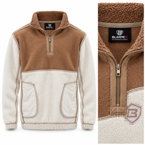 Custom Unisex <b>Sherpa</b> <b>Fleece</b> Half Zip Pullover Color Block Teddy <b>Jacket</b> with 3D Embroidered Logo OEM Private Label Manufacturer - Product Image 3