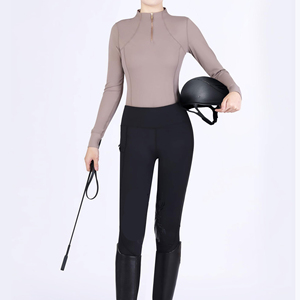 OEM High Quality Stretchy Fabric <b>Long</b> <b>Sleeve</b> Equestrian Show Riding Shirt Black Equestrian Competition Shirts <b>Base</b> <b>Layer</b> OEM - Product Image 5