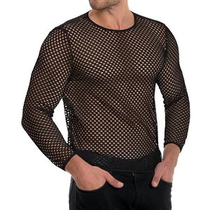 Chemise en maille noire à motif nid d'abeille, manches longues, en polyester extensible, coupe ajustée, légère, style gothique, haute qualité, pour hommes - Product Image 4