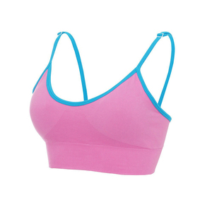 Sujetador deportivo verde lima para mujer con ribete en contraste rosa, tirantes finos, cuello redondo, sin costuras, soporte medio, transpirable, para fitness - Product Image 6