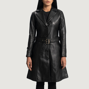 Abrigo Largo de Piel Genuina con Cinturón, Resistente al Agua, Estilo Vintage 2025 para Mujer, Técnica Lavada, Cortavientos, Personalizado OEM - Product Image 6