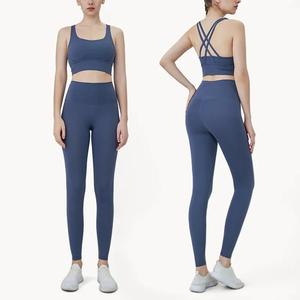 Conjunto Deportivo de 2 Piezas para Mujer, Tallas Grandes, con Estampado de Leopardo, Azul Cielo, Sin Costuras, con Cinturón de Encaje, para Yoga, con Pedrería - Product Image 3